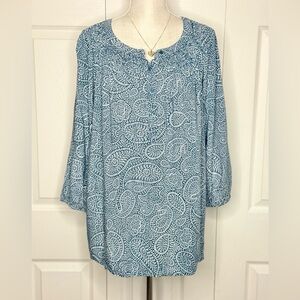 Croft & Barrow Boho Top Paisley Smocked Neckline Size 2x
